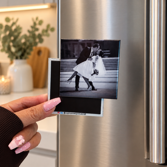 Large 80mm square personalised photo magnet by Verovibe Studio