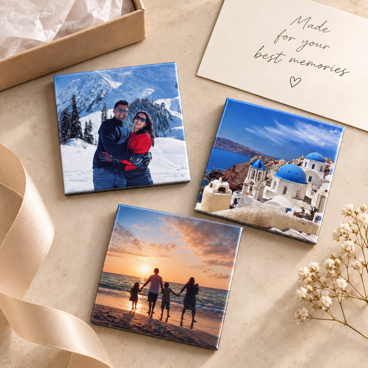 Custom family photo magnet in 63.5mm square size