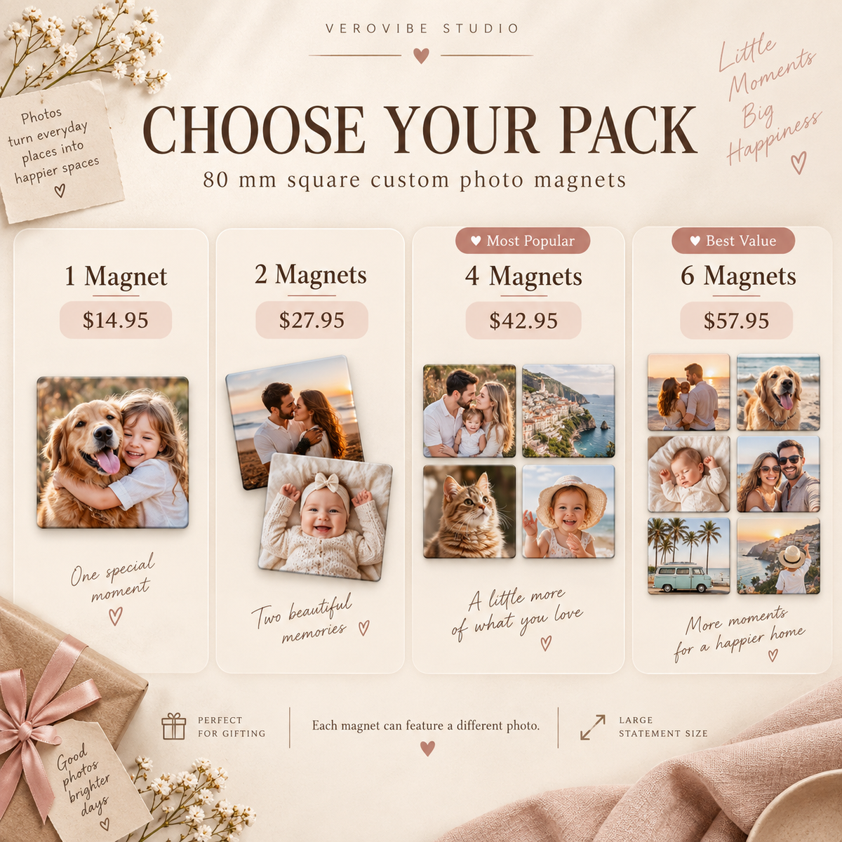 Personalised 80mm square photo magnet gift example