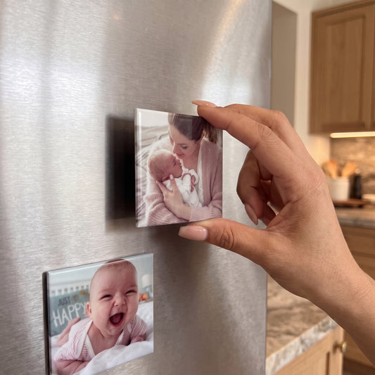 Custom family photo magnet in large 80mm square size