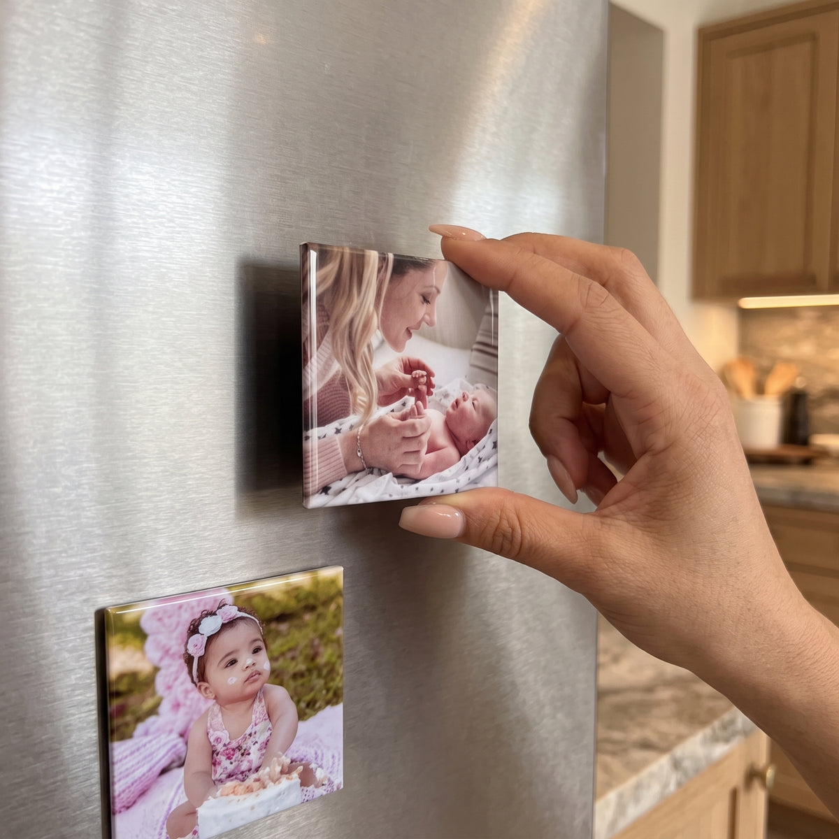 Personalised 63.5mm fridge magnet made from a customer photo