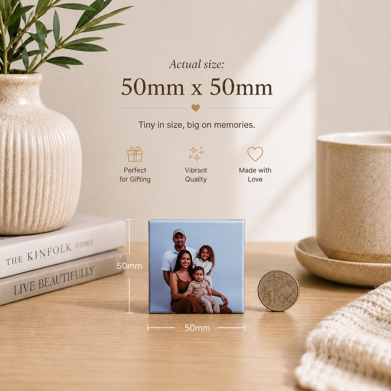 50mm x 50mm custom photo magnet size guide