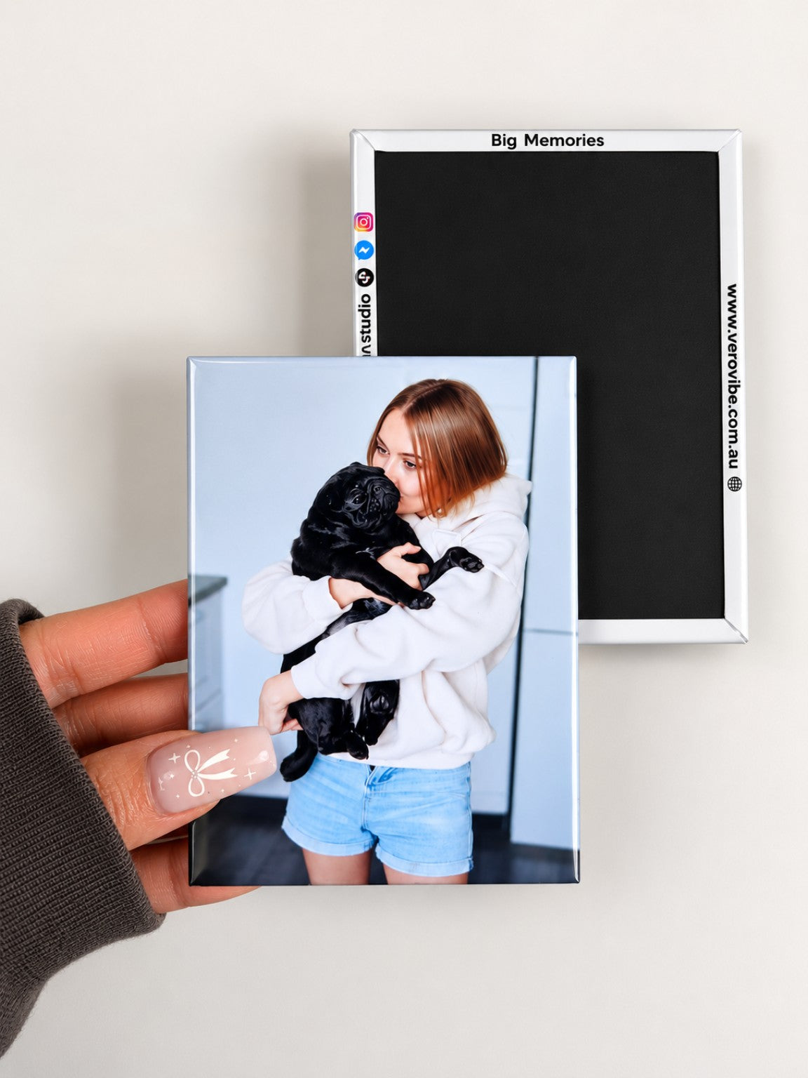Rectangle photo magnet front and branded magnetic back