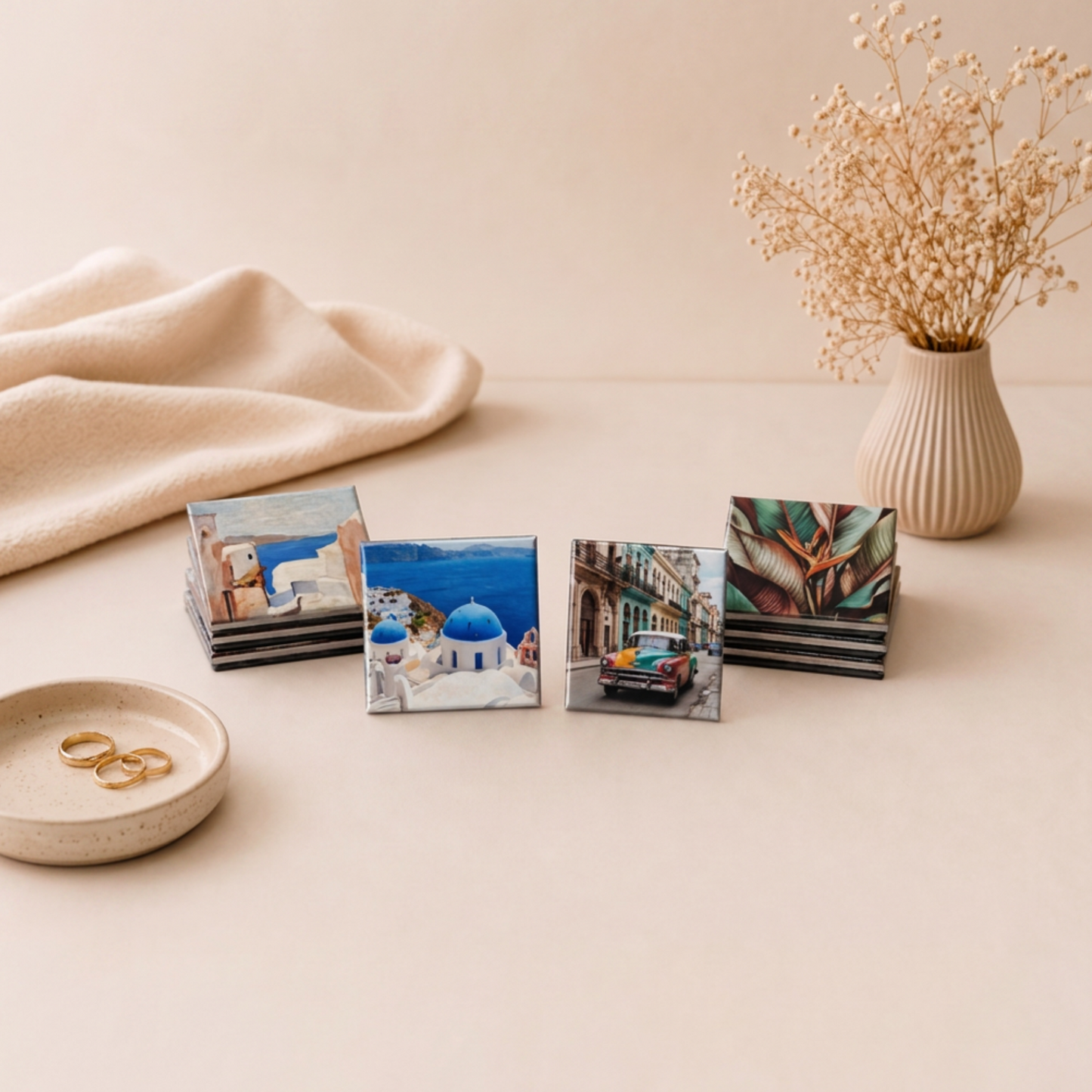 Family photo magnet on neutral background